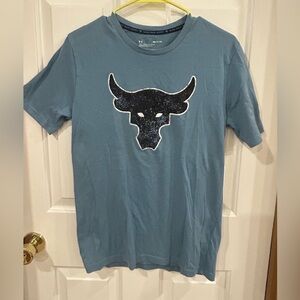 Under Armor Blood Sweat Respect project rock blue small bull head t shirt
